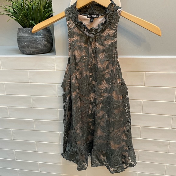 EXPRESS Floral lace tank Mock Neck Flora - Picture 2 of 12